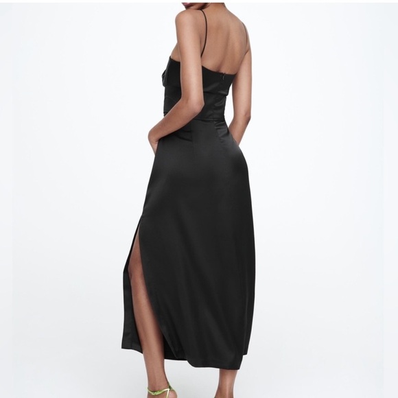 Zara Satin Elegant Black Evening Midi Dress Size XL - Picture 4 of 16